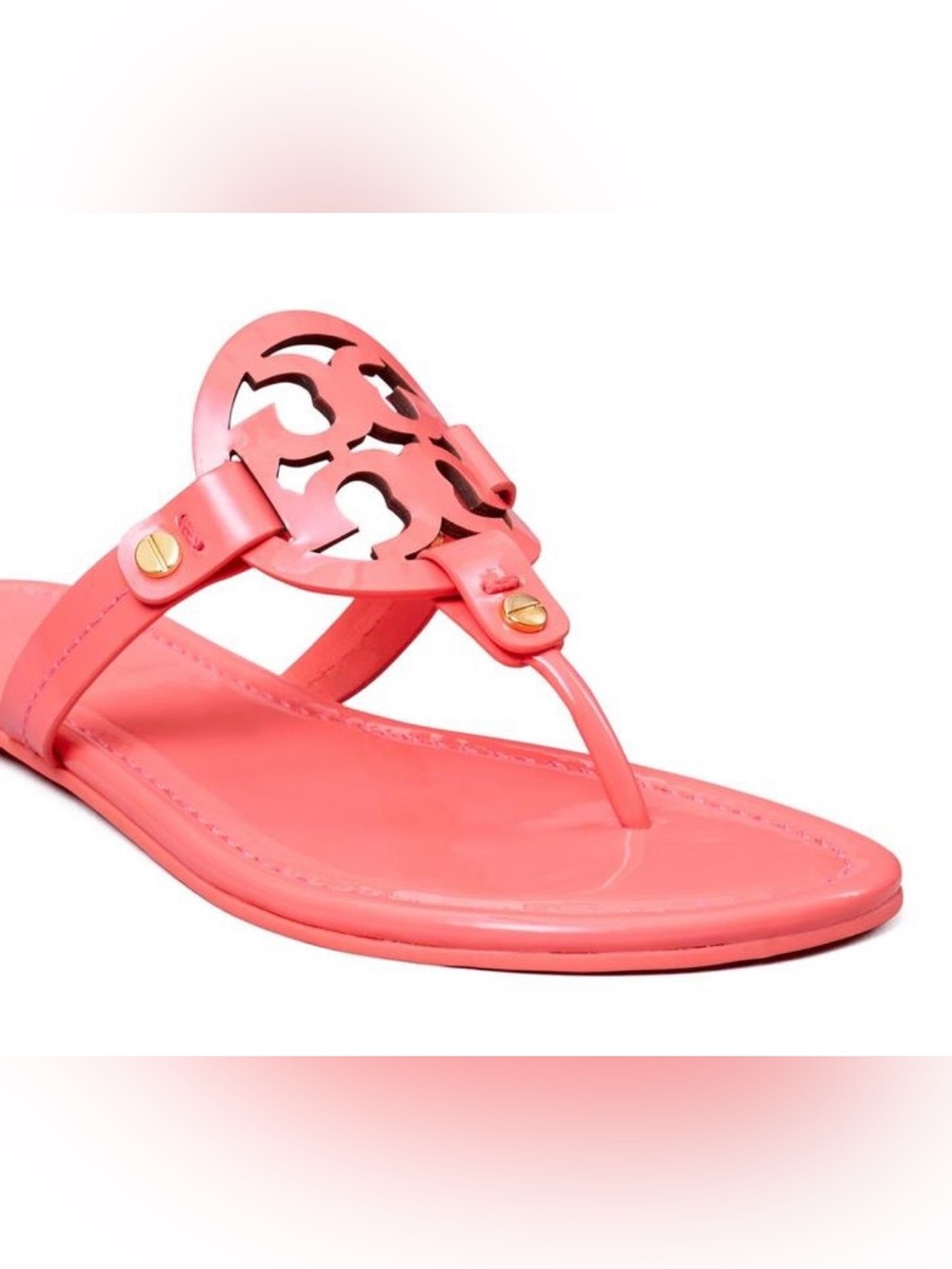 NWOT Tory Burch Miller Patent Leather Sandals in Coral Crush! - Picture 3 of 3